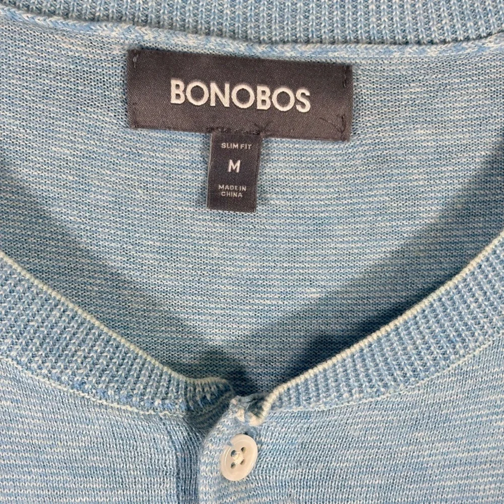 Bonobos Men's Slim Fit Cotton Linen Henley Sweater Light Blue Medium Lightweight